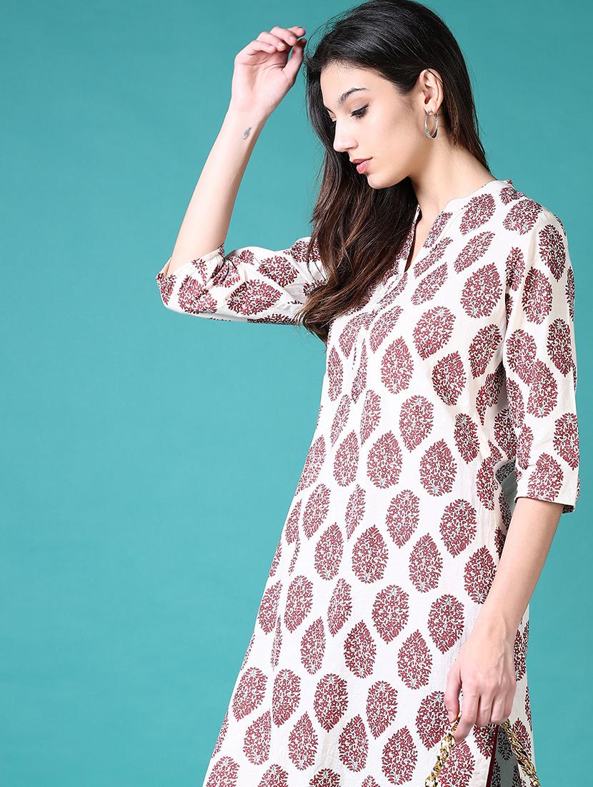 women floral mandarin neck side slit kurta - 21632886 - Standard Image - 3