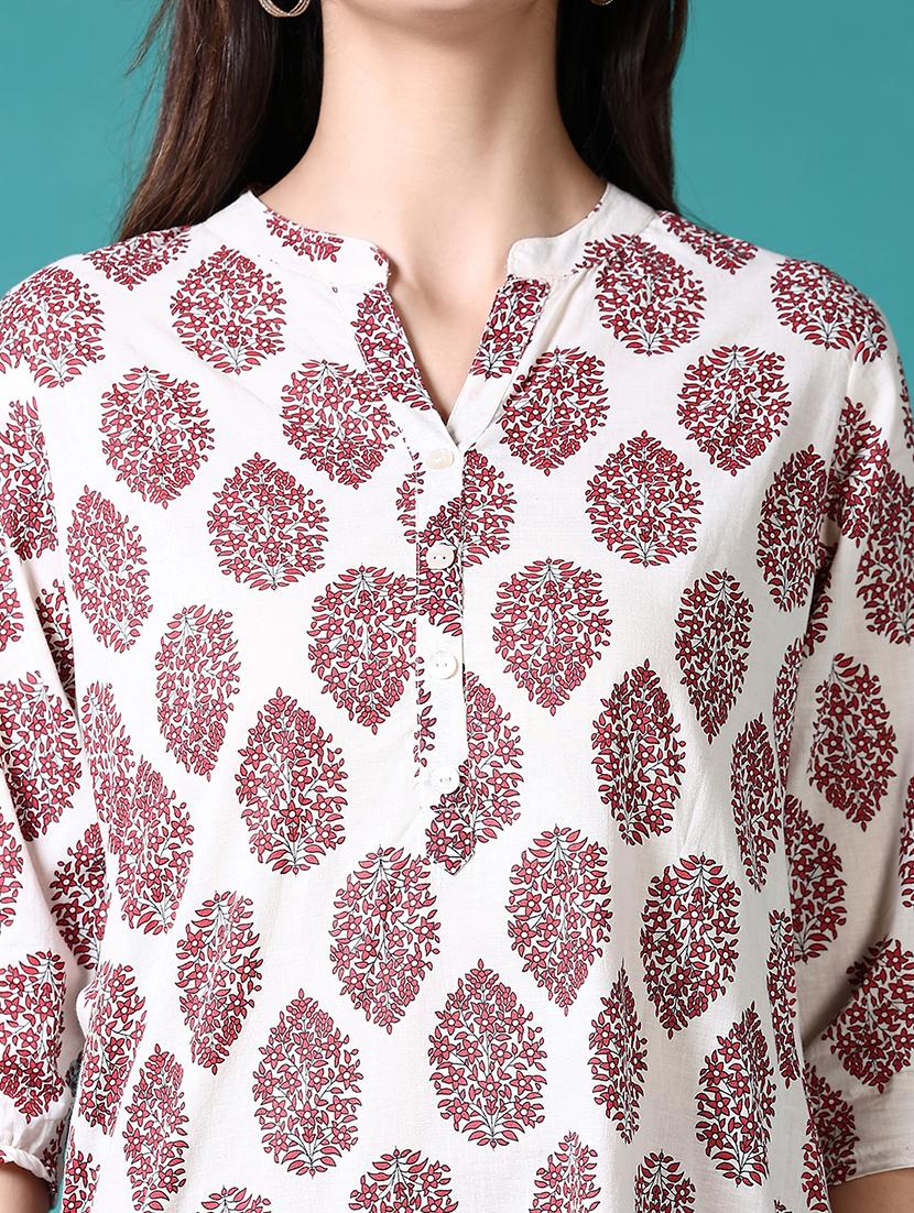 women floral mandarin neck side slit kurta - 21632886 - Standard Image - 5