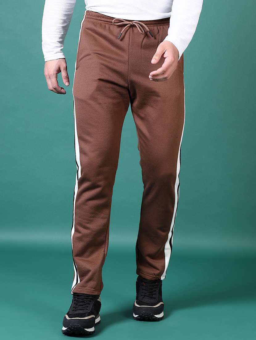 men mid rise side taped full length track pant