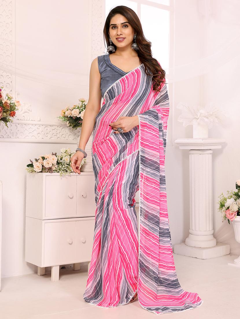 women printed ready to wear saree with blouse