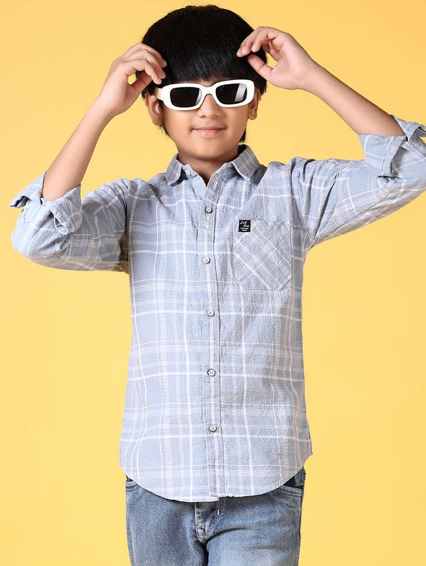 boys checkered long sleeve casual shirt