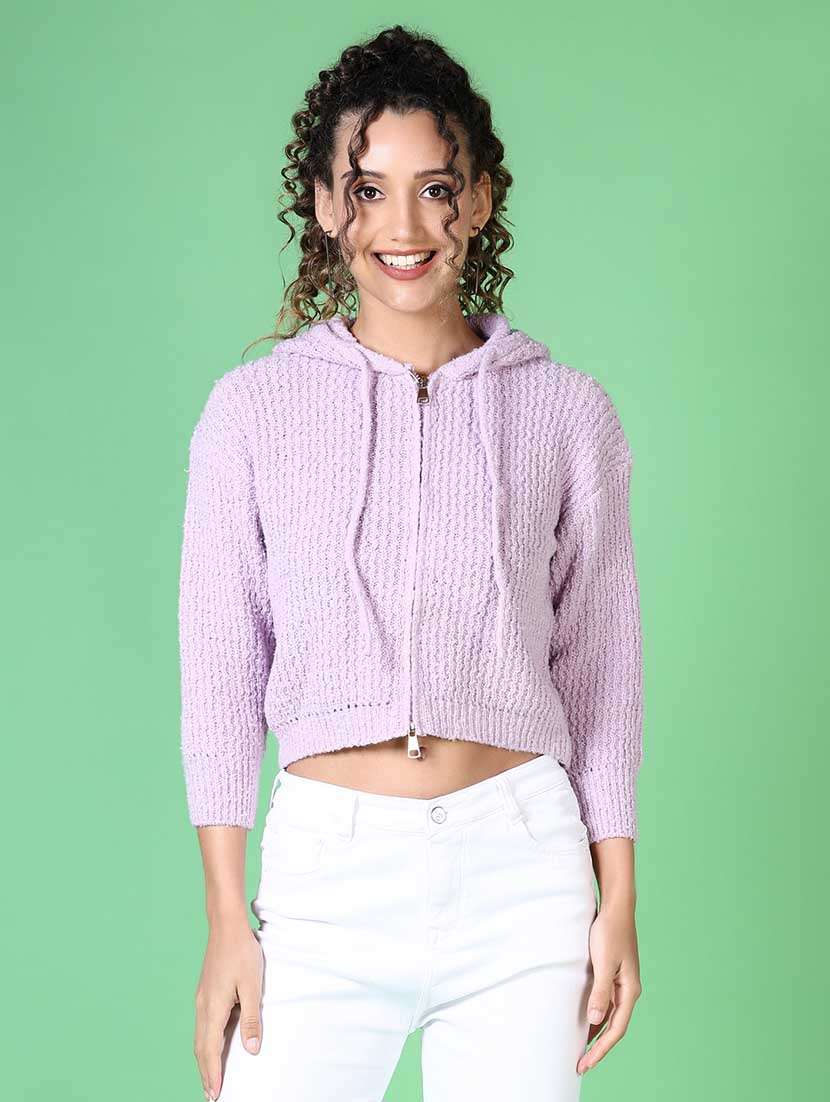 women solid hooded long sleeves pullover