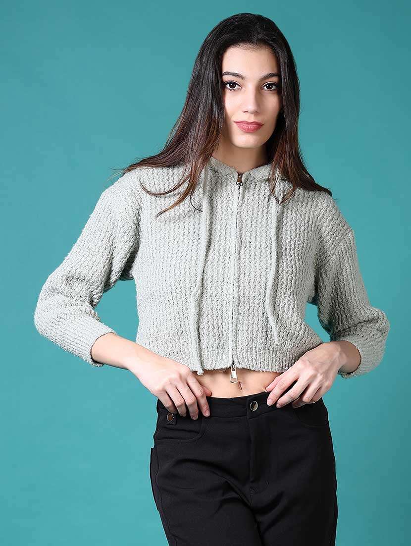 women solid hooded long sleeves pullover