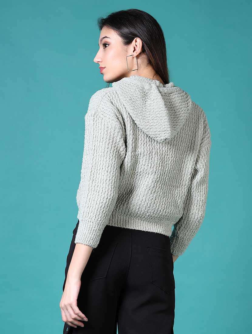 women solid hooded long sleeves pullover - 21634459 -  Standard Image - 3