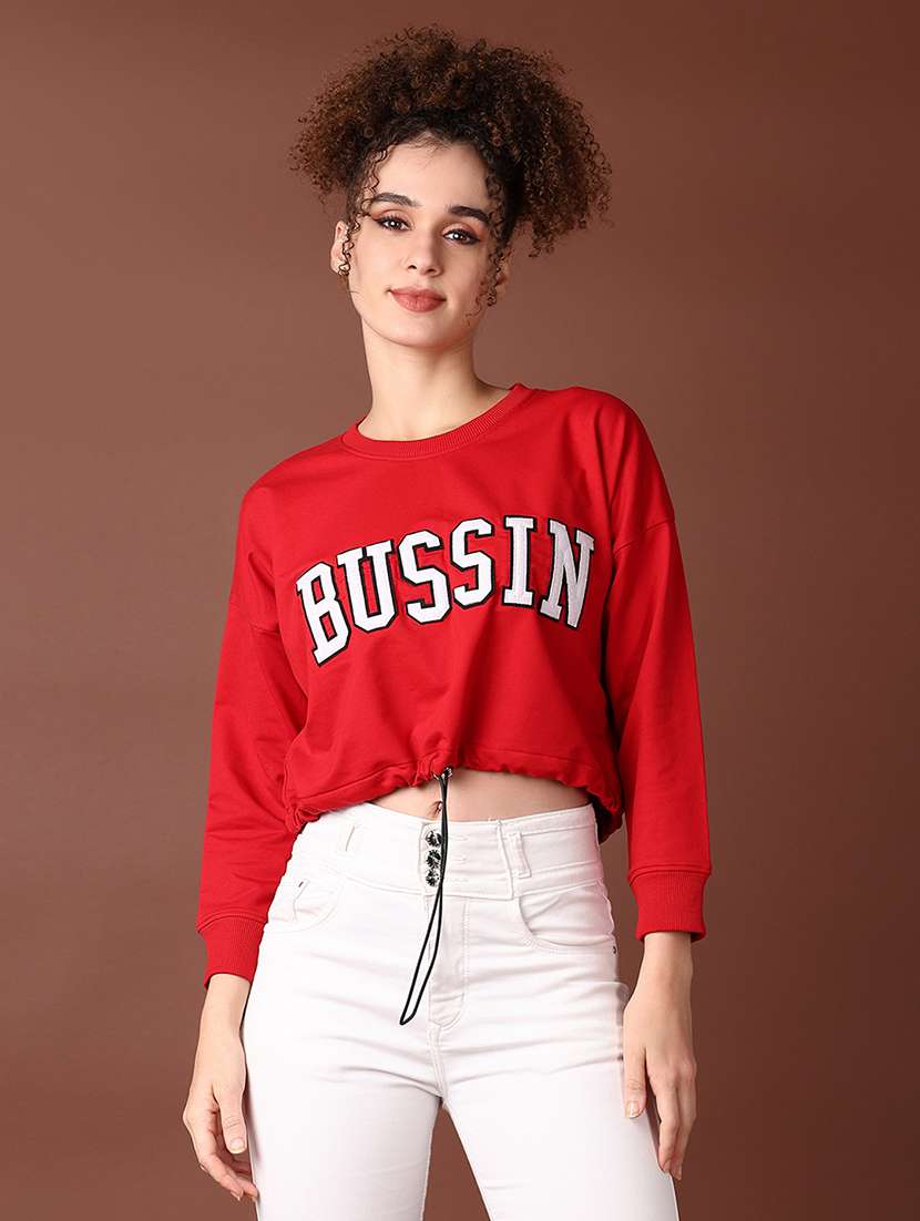 women long sleeves chest print sweatshirt - 21634622 -  Zoom Image - 0
