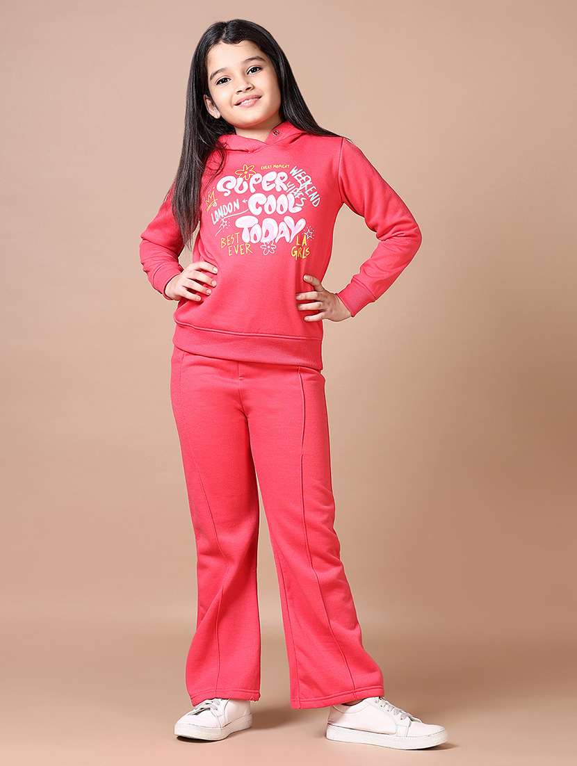 girls typography print sweatshirt & pyjama full length set