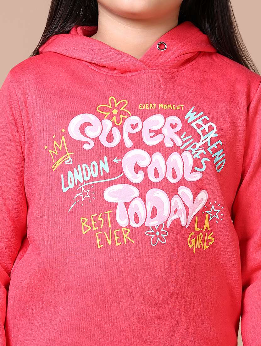 girls typography print sweatshirt & pyjama full length set - 21634627 -  Standard Image - 5