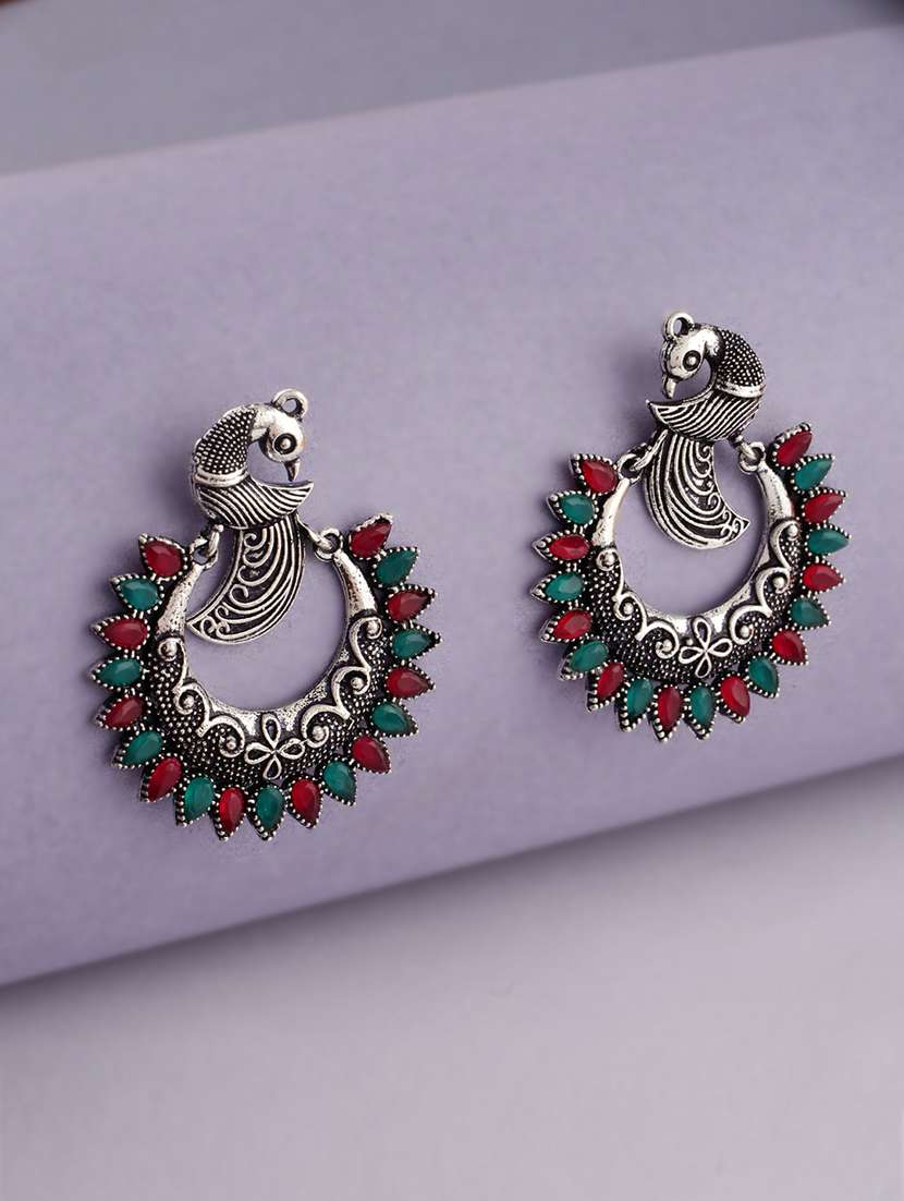 silver-toned circular chandbali earrings