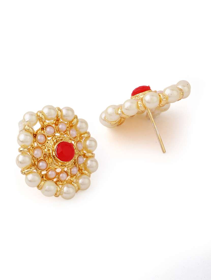 gold plated pearl & stone work jewellery set - 21635026 -  Standard Image - 3