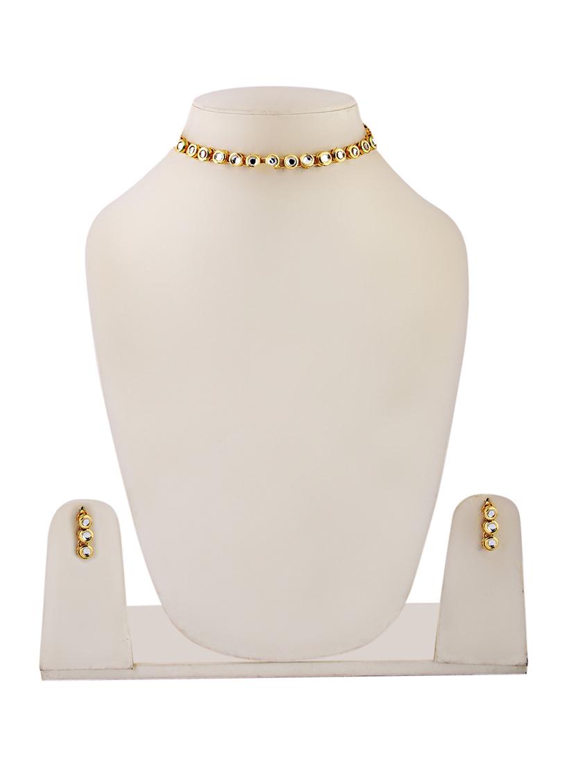 gold plated kundan studded neclkace with earrings - 21635040 - Standard Image - 3