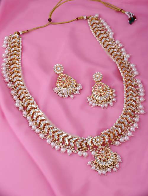 gold plated kundan studded necklace with earrings - 21635042 - Standard Image - 0