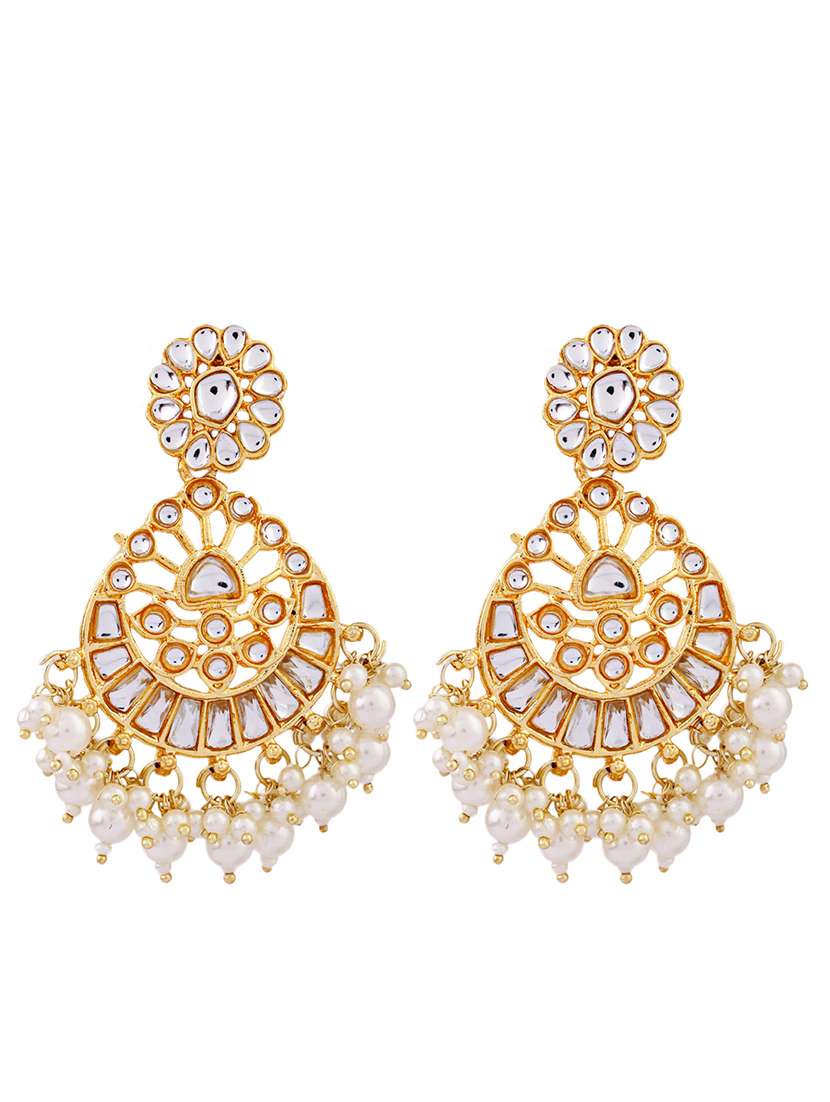 gold plated kundan studded necklace with earrings - 21635042 - Standard Image - 3