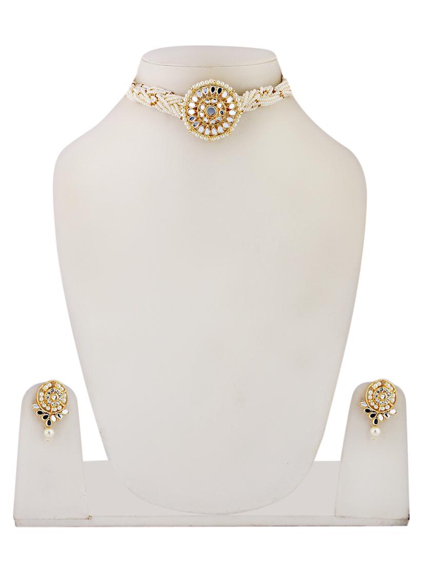 women white pearl & kundan work jewellery set - 21635043 - Standard Image - 3