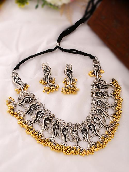 women oxidised elegant silver collar necklace with earrings - 21635050 - Standard Image - 0