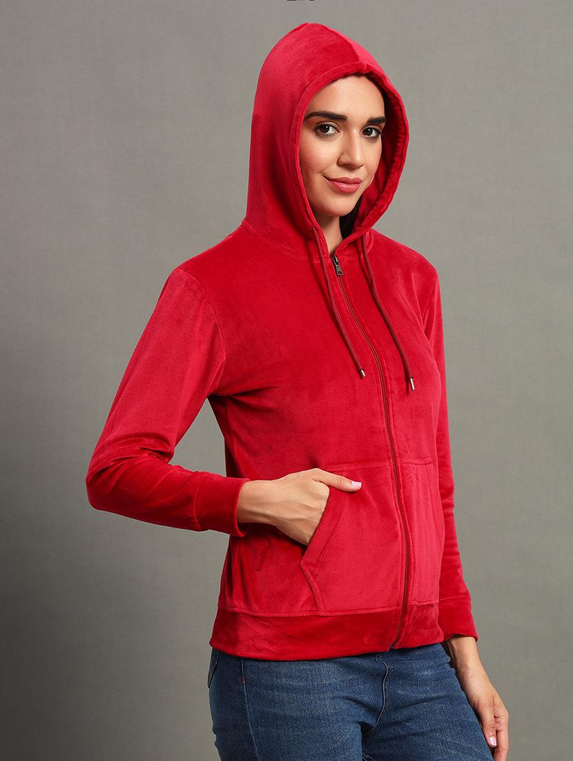 women solid long sleeve zipper sweatshirt