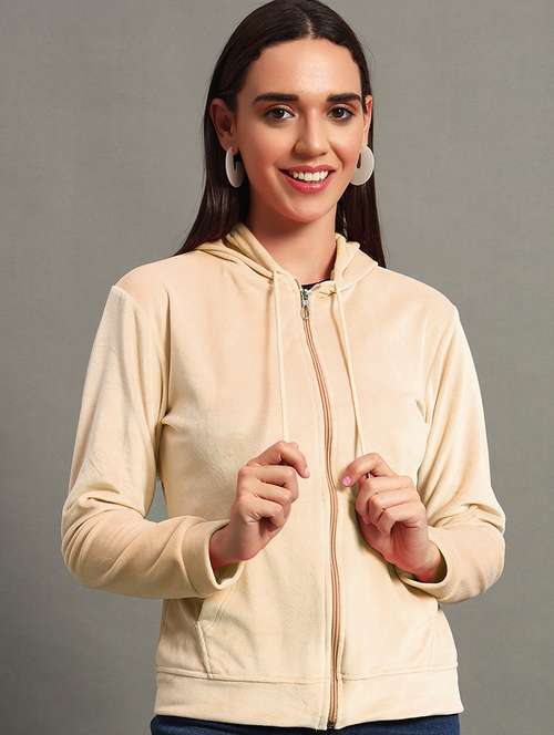 women plain hooded zipper sweatshirt - 21635061 - Standard Image - 0