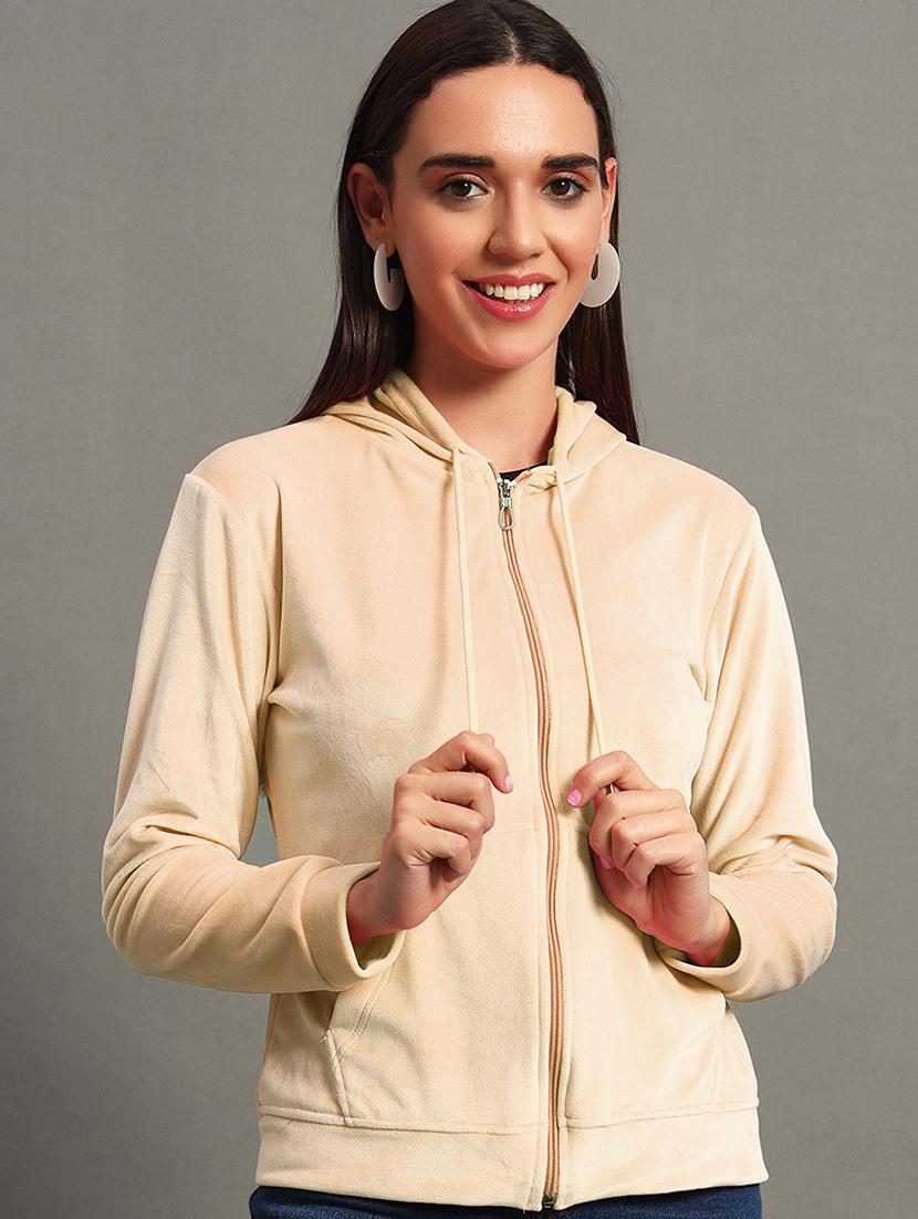 women plain hooded zipper sweatshirt