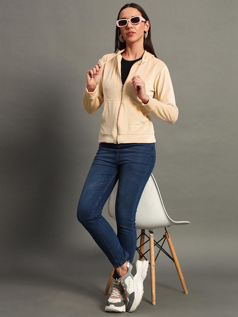 women plain hooded zipper sweatshirt - 21635061 - Standard Image - 3
