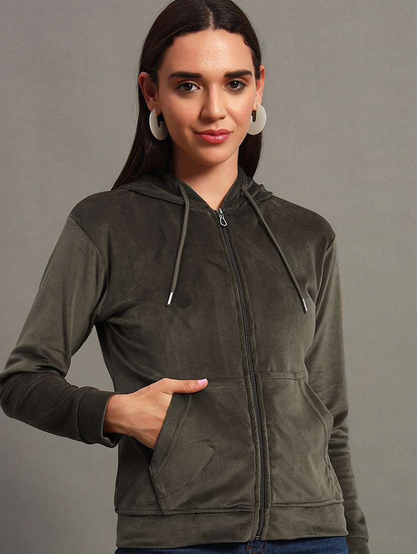 women solid long sleeve zipper sweatshirt - 21635062 - Zoom Image - 0