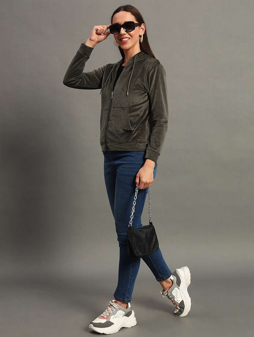 women solid long sleeve zipper sweatshirt - 21635062 - Standard Image - 3