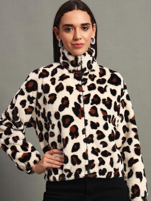 women printed fur zipper sweatshirt - 21635069 - Standard Image - 0