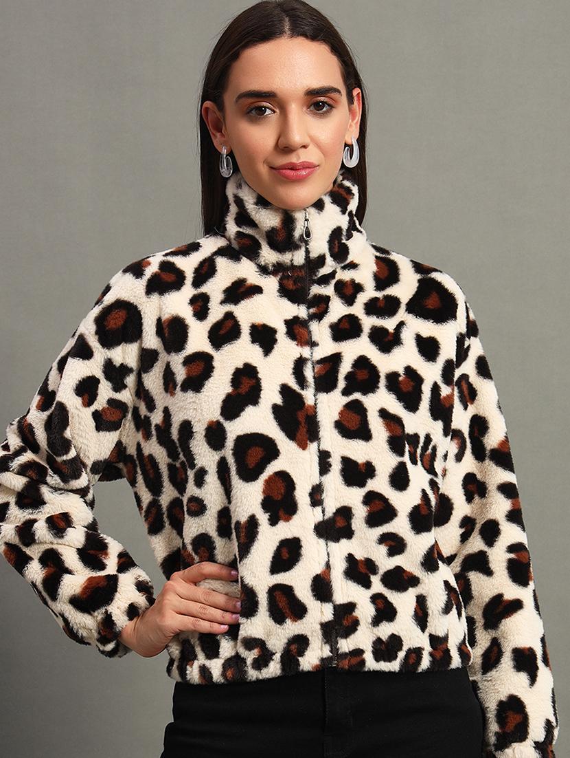 women printed fur zipper sweatshirt - 21635069 - Zoom Image - 0