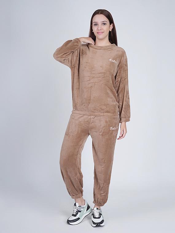 women brown solid round neck pyjama set - 21635398 - Zoom Image - 0