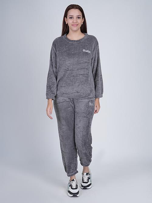 women solid round neck pyjama set - 21635399 - Standard Image - 0