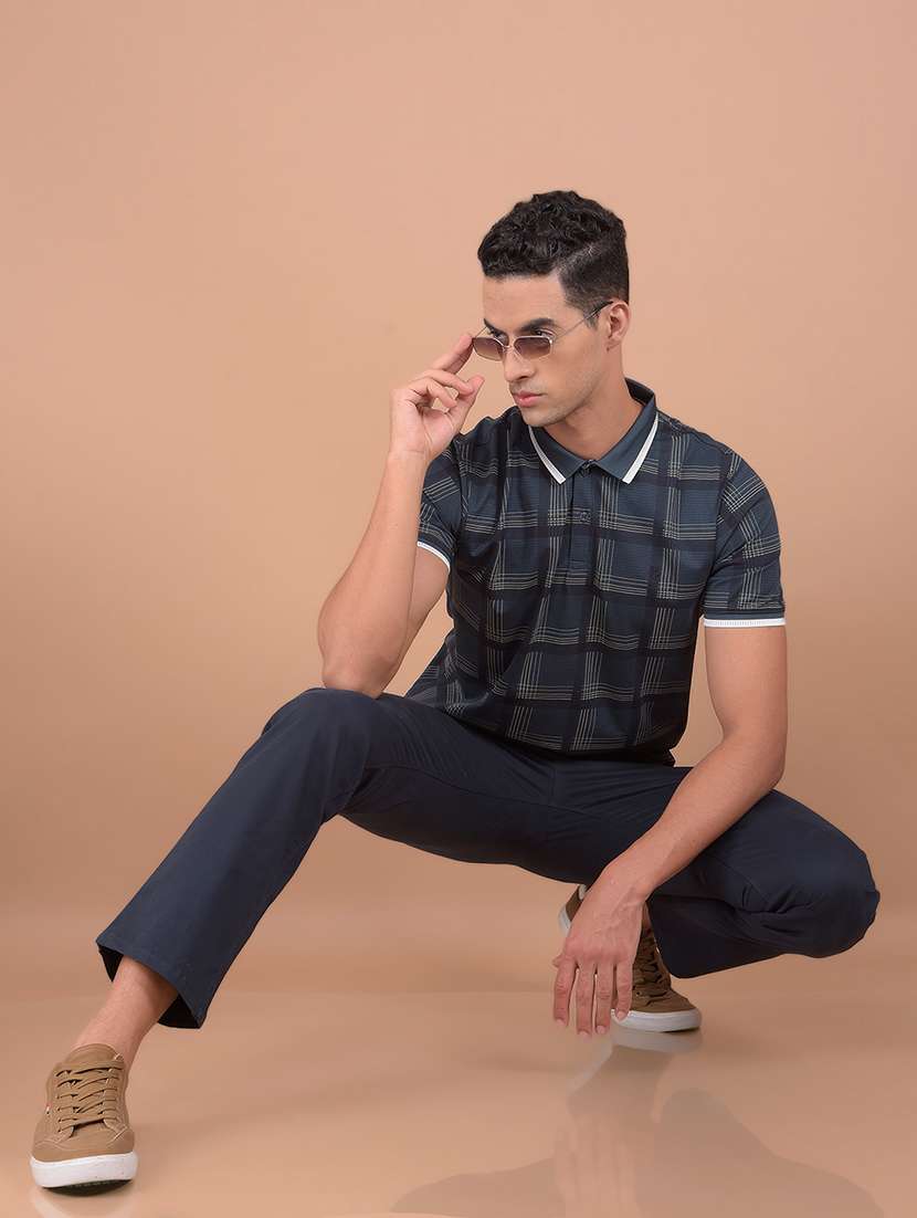 men checkered short sleeve polo t-shirt