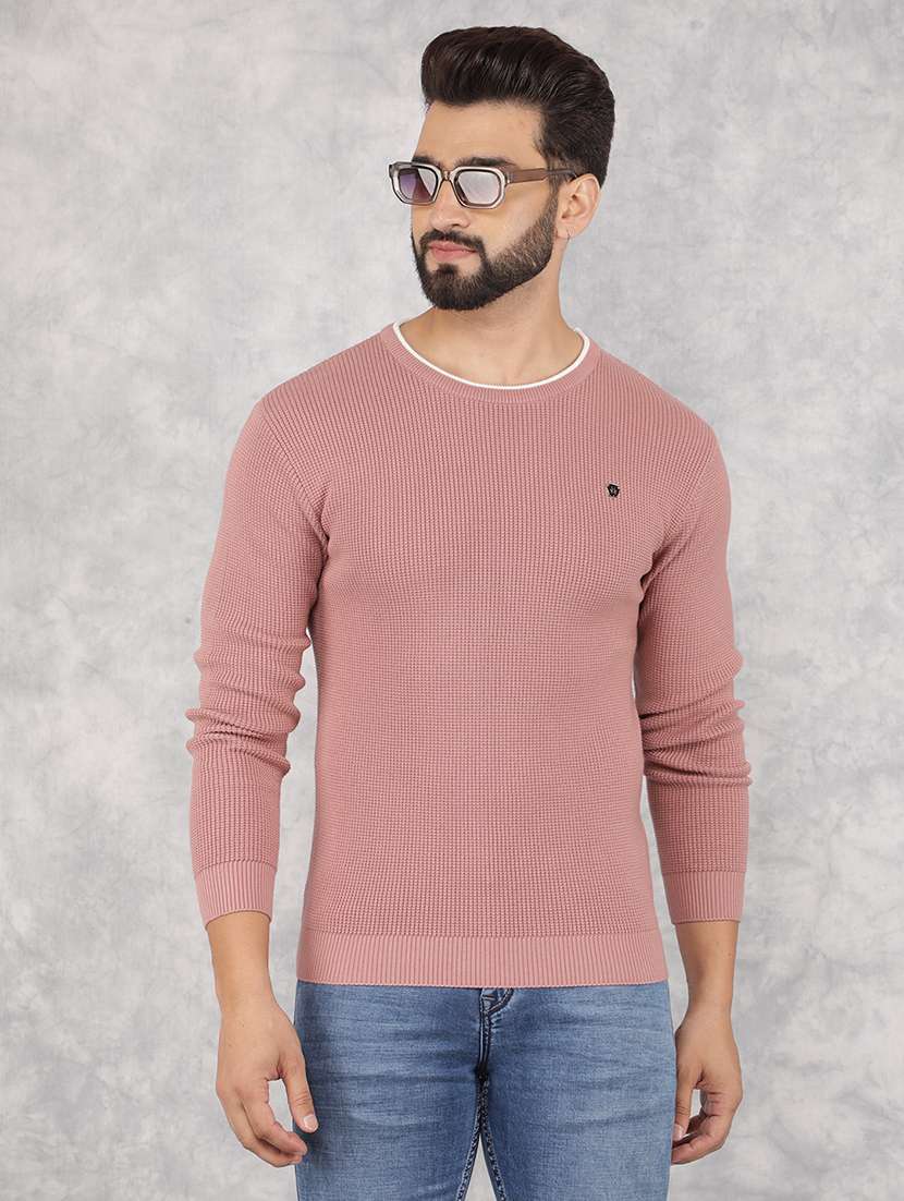 men solid long sleeve pullover