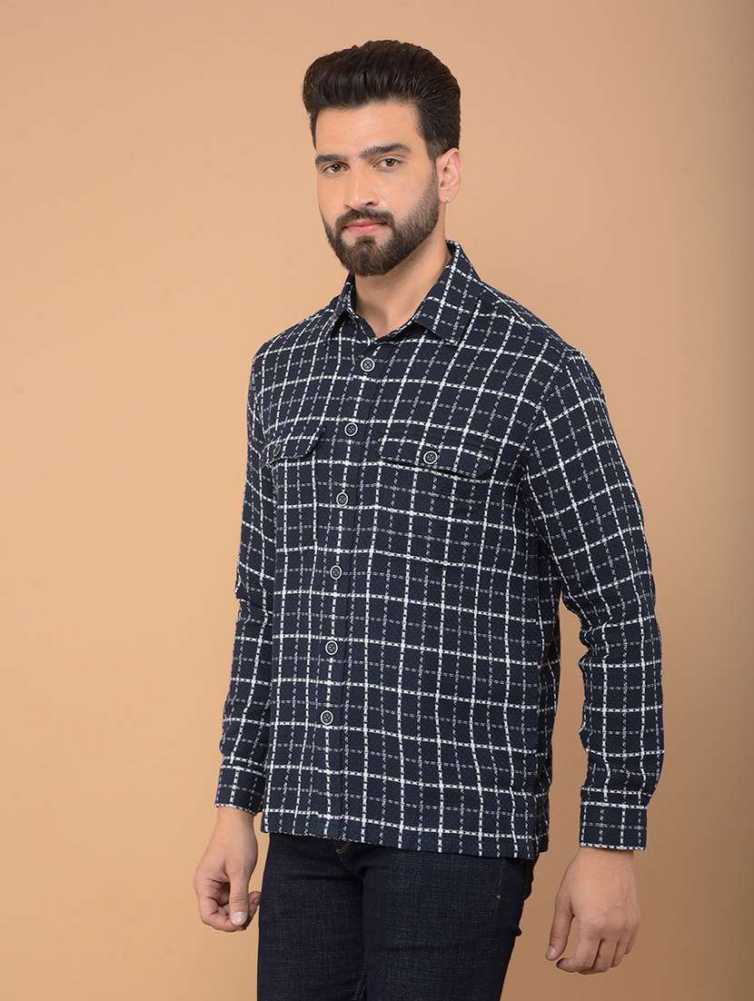 men checkered long sleeve casual shirt