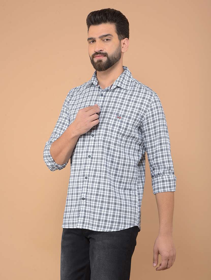 men checkered long sleeve casual shirt