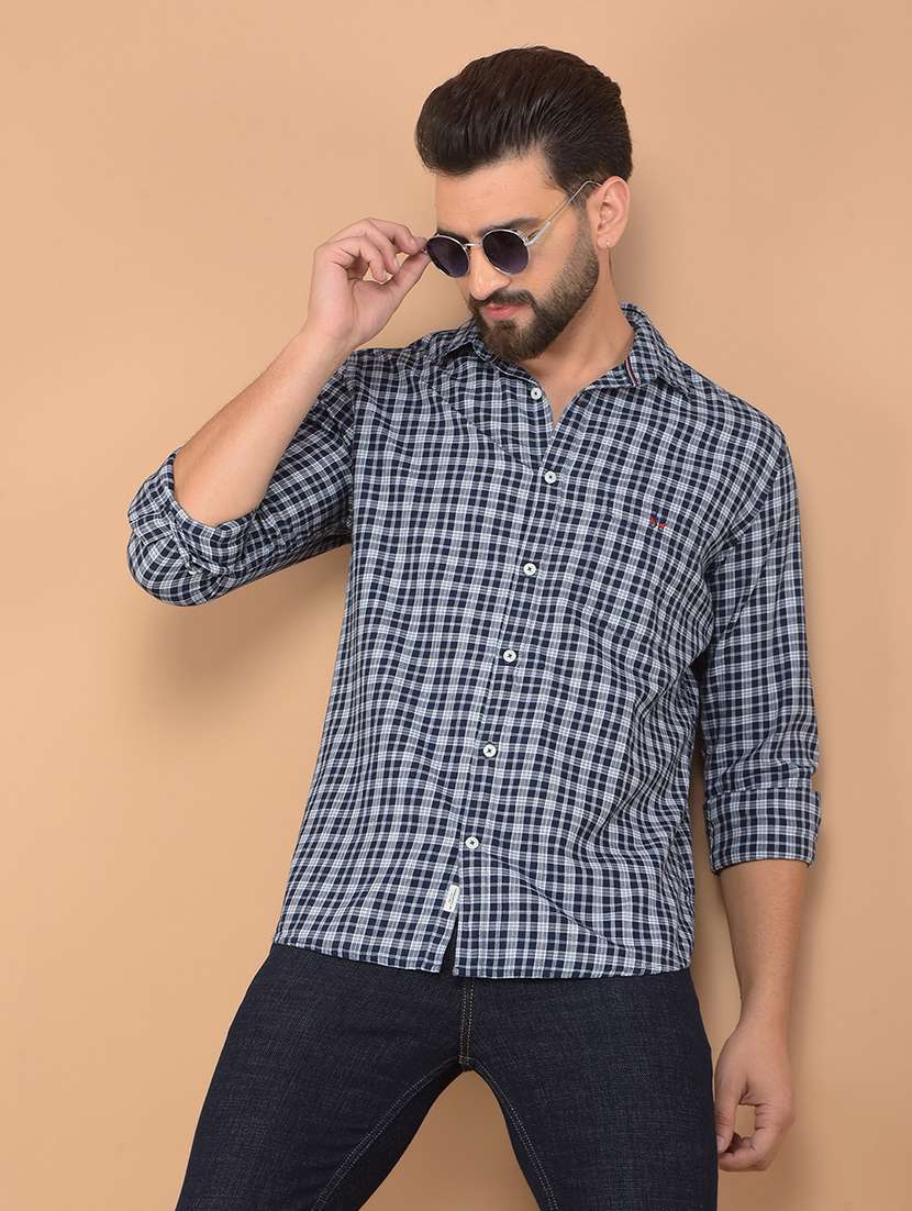 men checkered long sleeve casual shirt