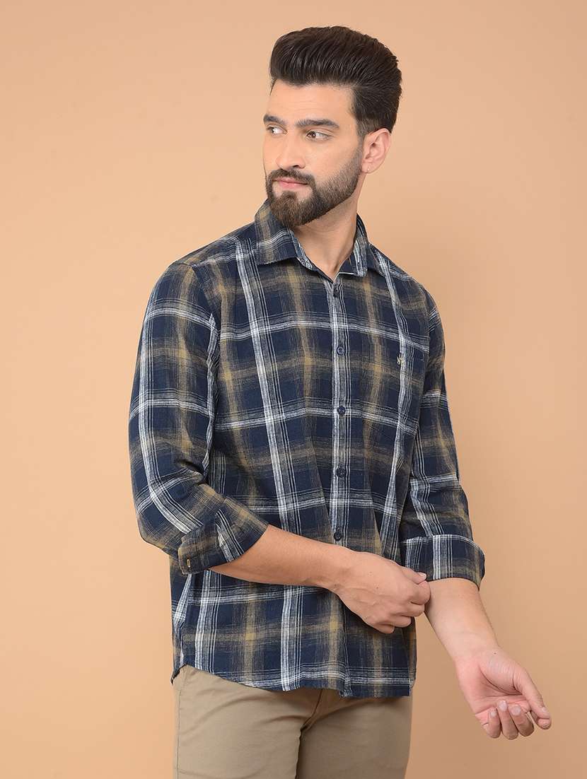 men checkered long sleeve casual shirt