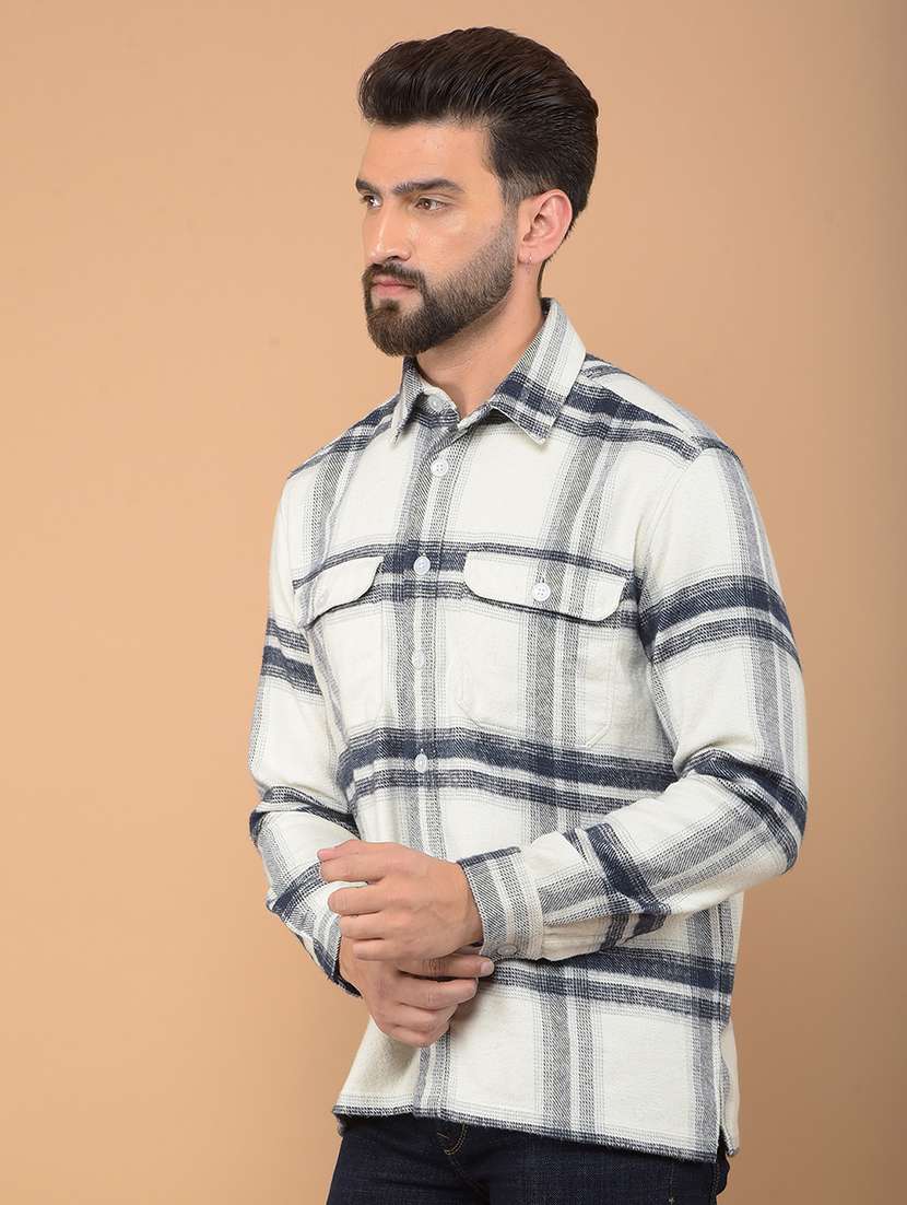 men checkered long sleeve casual shirt