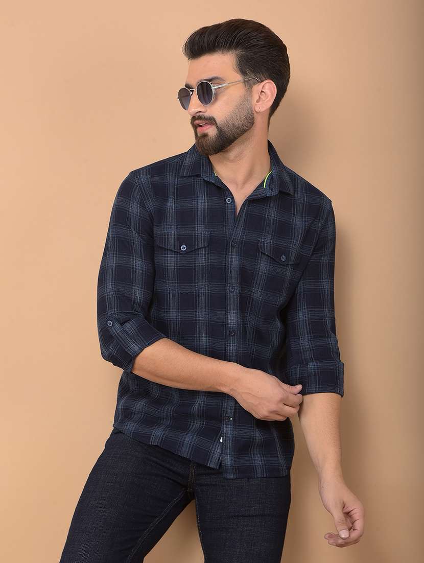 men checkered long sleeve casual shirt