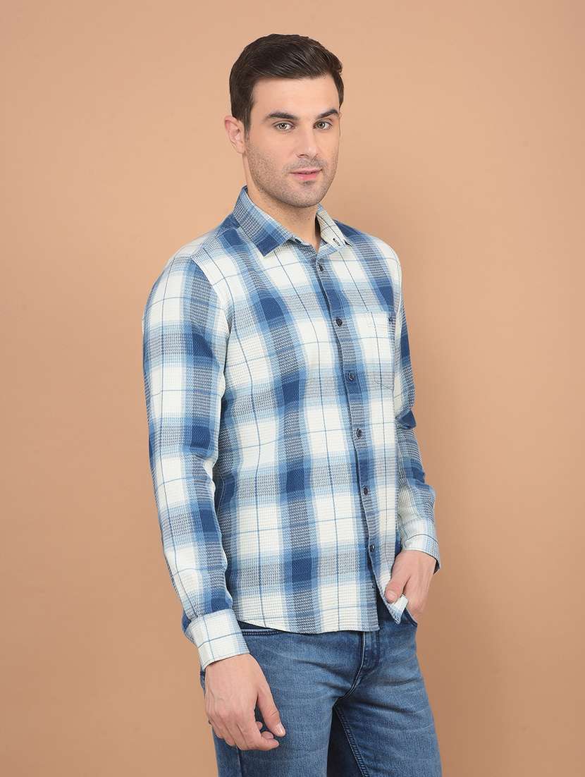 men checkered long sleeve casual shirt
