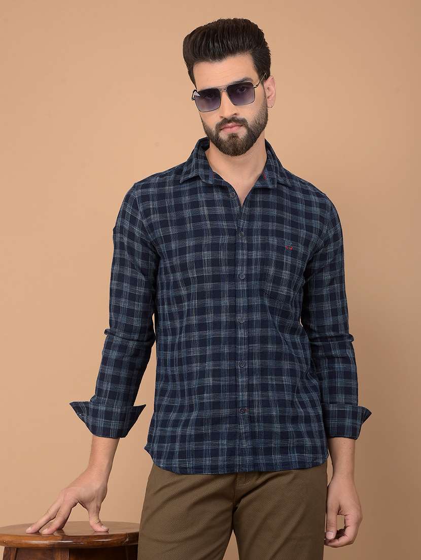 men checkered long sleeve casual shirt