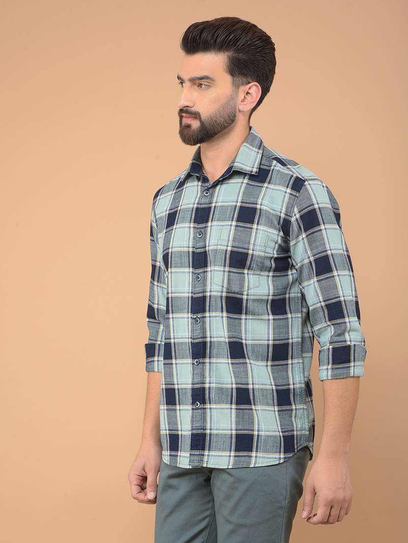 men checkered long sleeve casual shirt