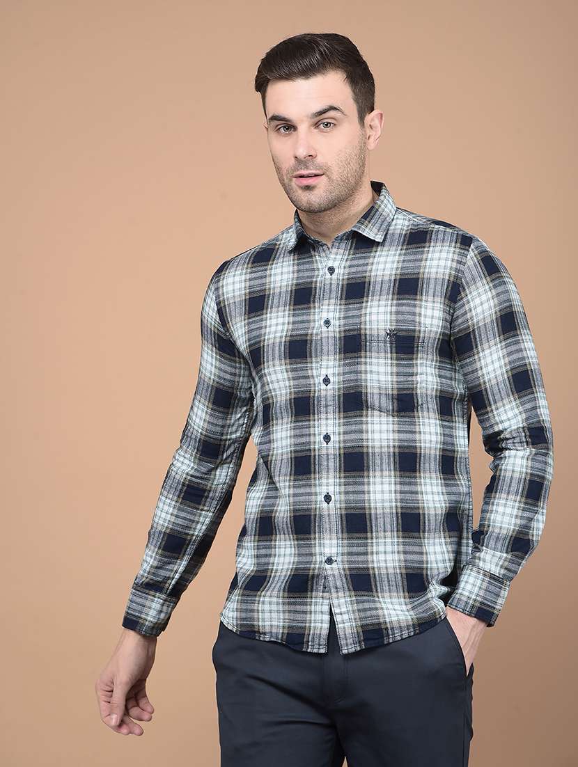 men checkered long sleeve casual shirt