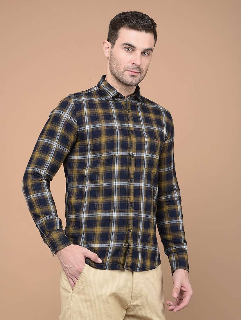 men checkered long sleeve casual shirt
