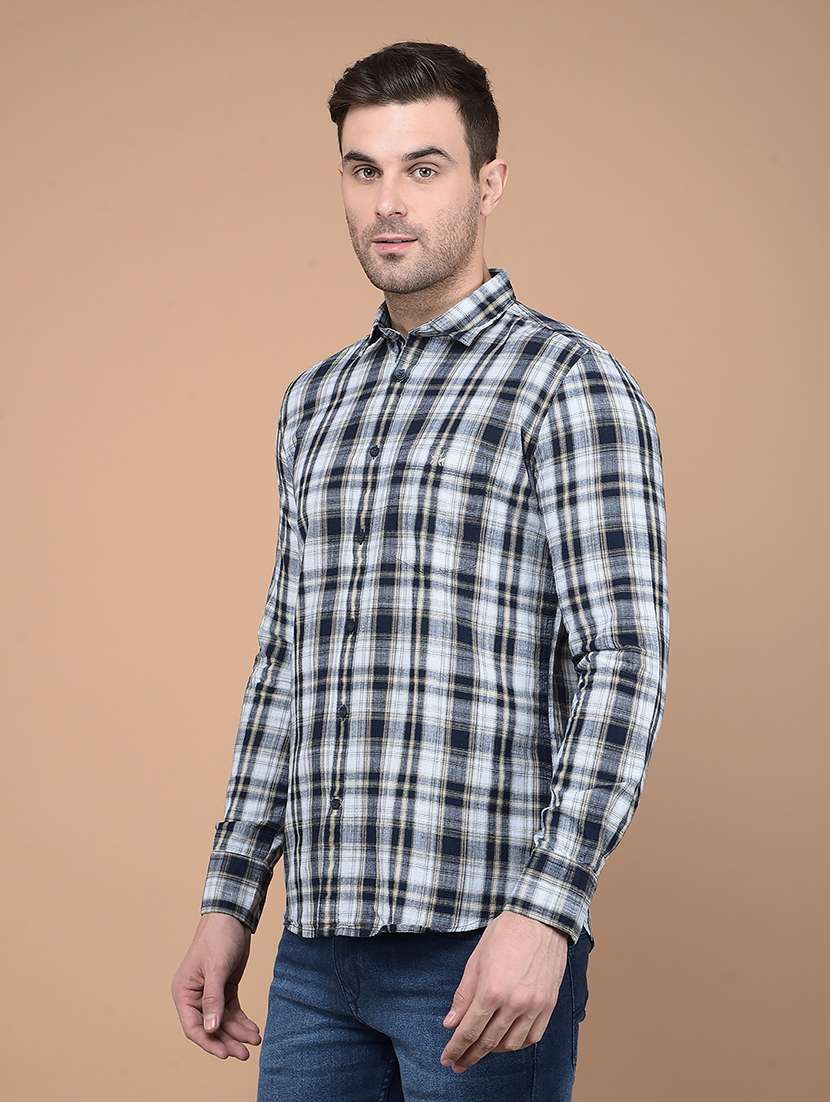 men checkered long sleeve casual shirt