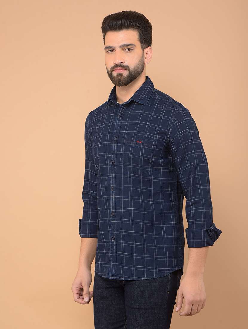 men checkered long sleeve casual shirt