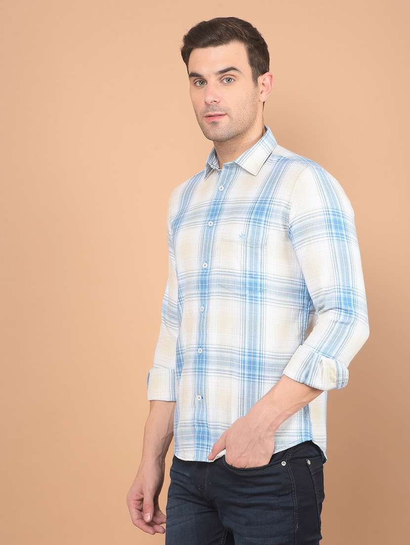 men checkered long sleeve casual shirt