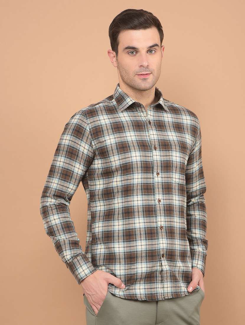 men checkered long sleeve casual shirt