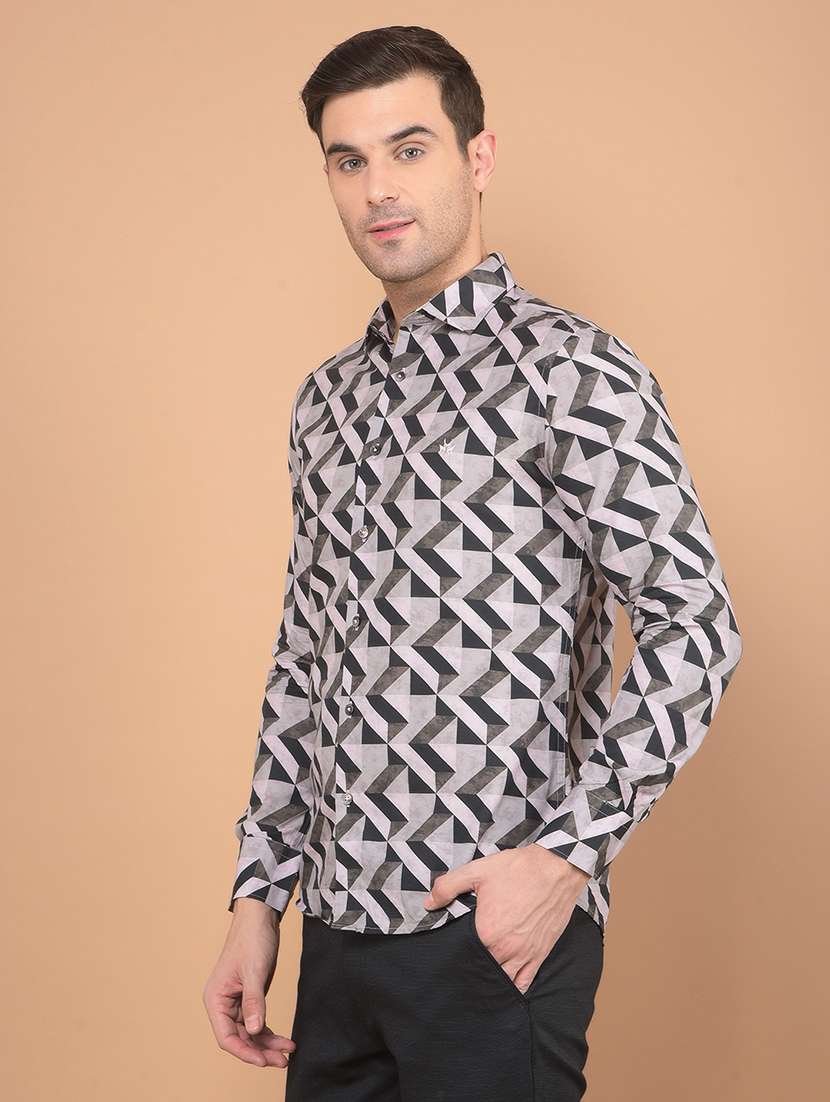 men long sleeves printed casual shirt