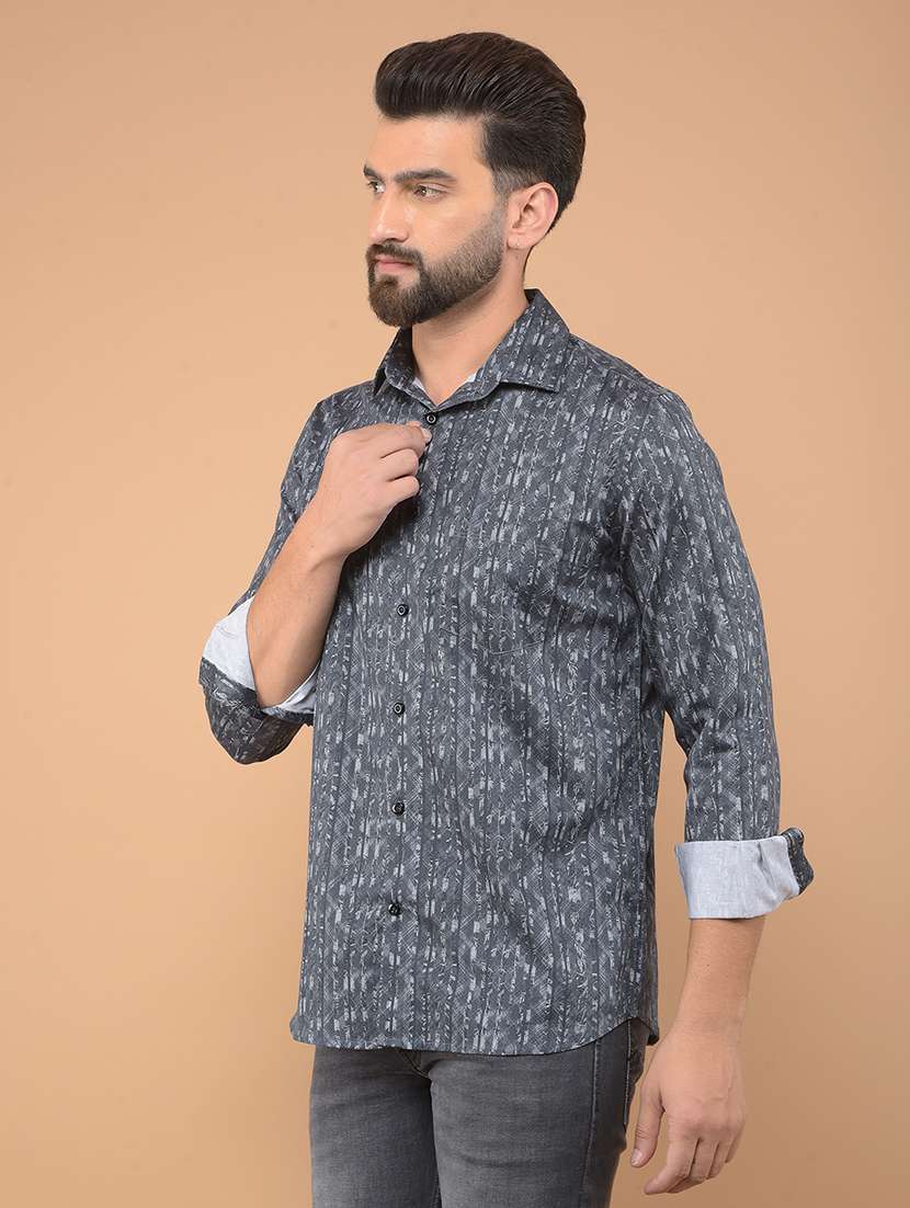 men long sleeves printed casual shirt