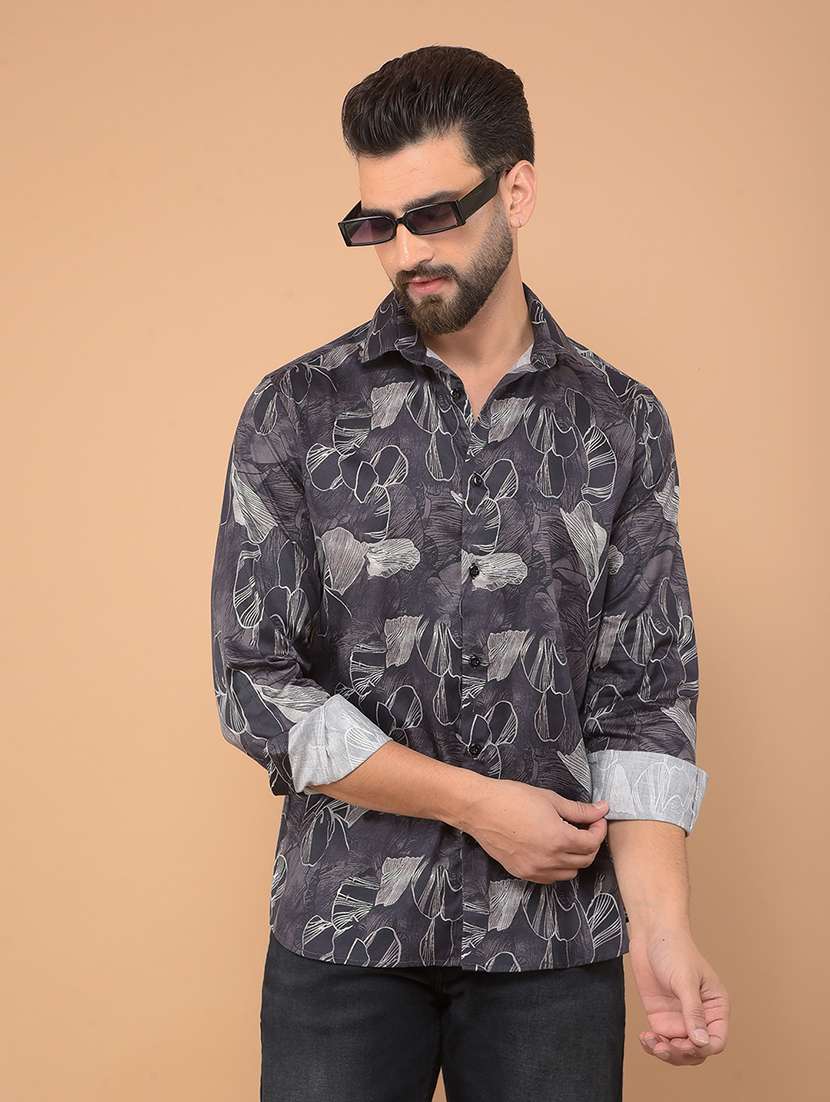 men printed long sleeve casual shirt
