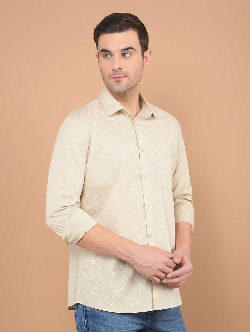 men printed long sleeve casual shirt