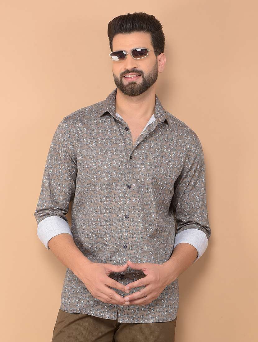 men printed long sleeve casual shirt